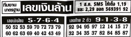 เลขเงินล้าน 1/9/63