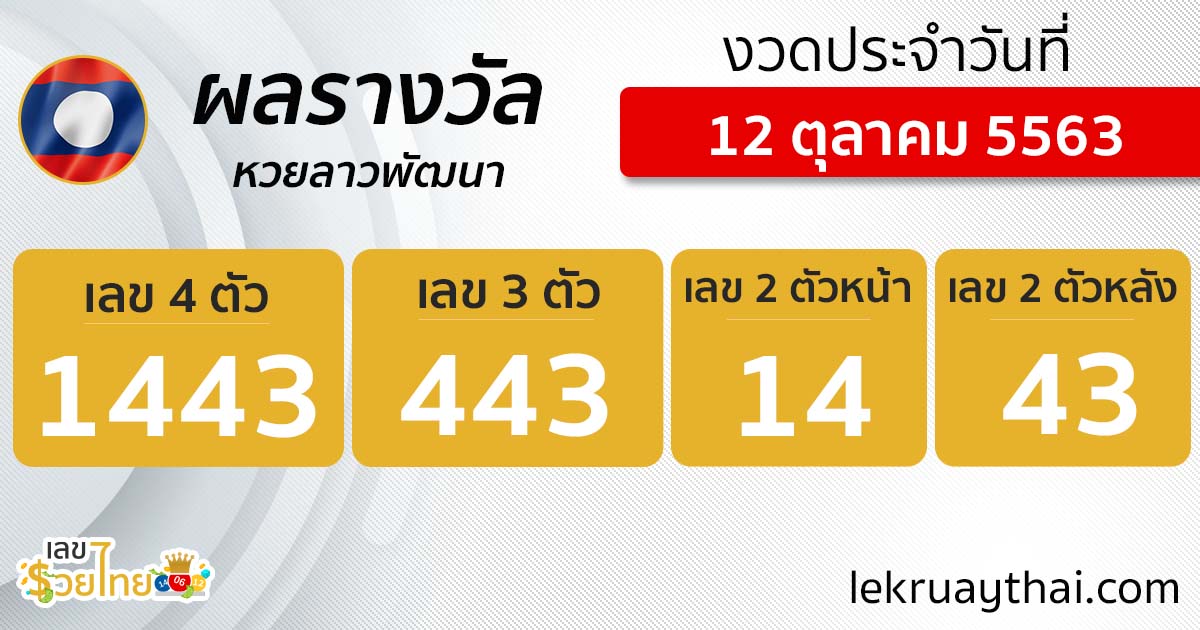 ผลหวยลาว 12/10/63 ตรวจหวยลาววันนี้