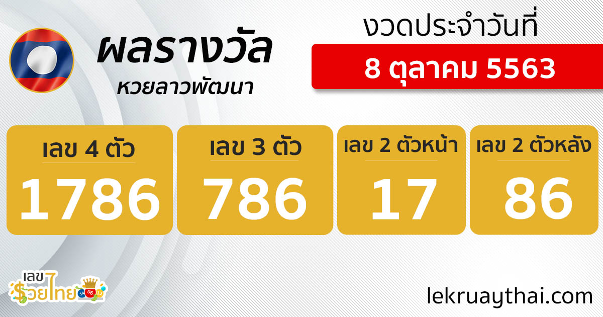 ผลหวยลาว 8/10/63 ตรวจหวยลาววันนี้