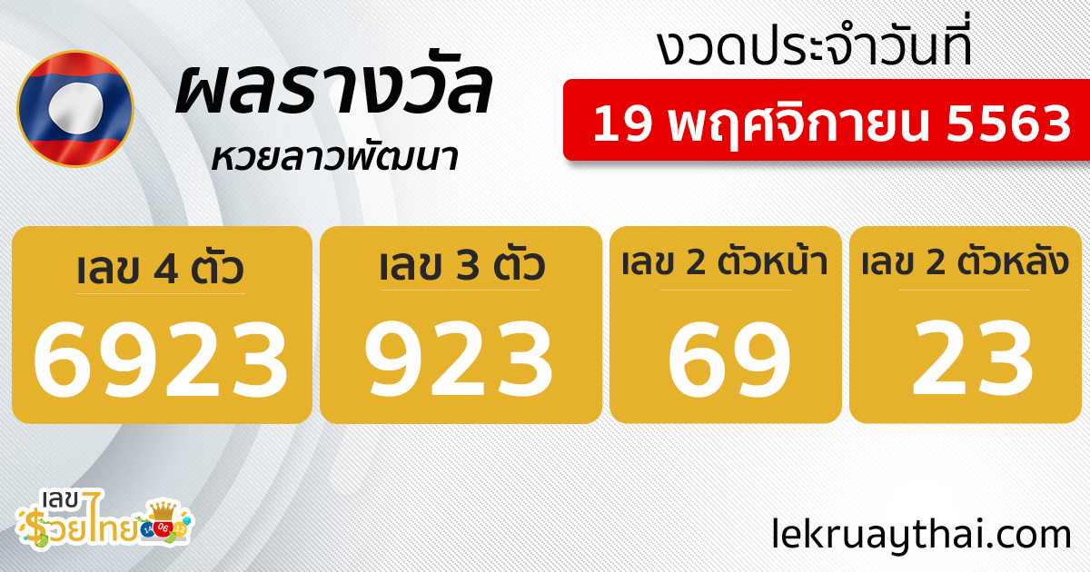 เลขรวยไทย ผลหวยลาว 19/11/63