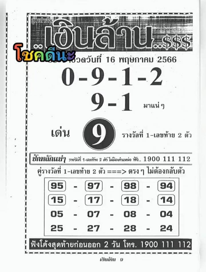 เลขเงินล้าน งวดวันที่ 16/5/66-lekruaythai.com
