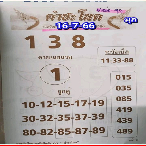 เลขคำชะโนด 16/7/2566