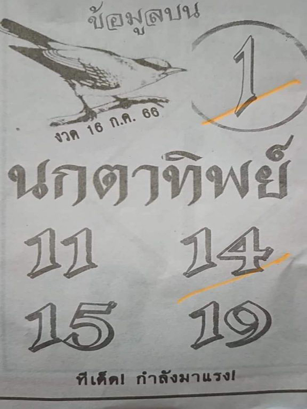 เลขนกตาทิพย์ 16/7/2566