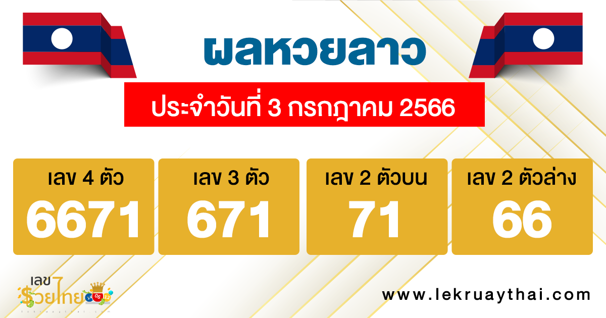 ผลหวยลาว ประจำวันที่ 3 กรกฎาคม 2566