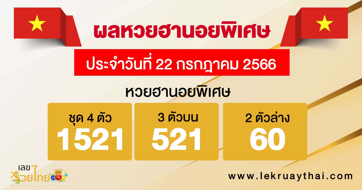 ผลหวยฮานอยพิเศษ 22/07/66