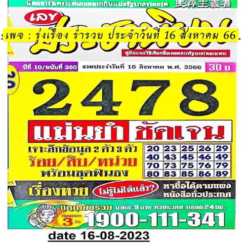 เลขประชานิยม 16 สิงหาคม 66