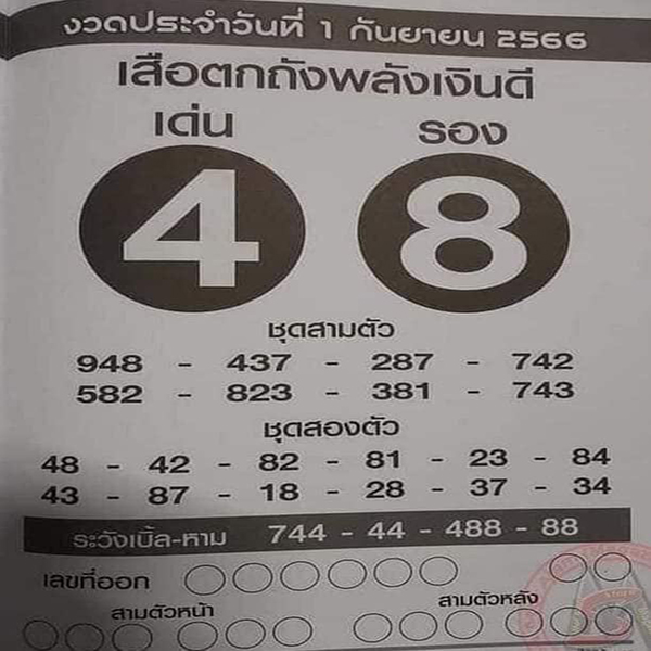 เลขเสือตกถัง 1 09 66