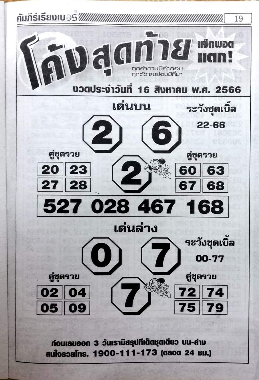 เลขโค้งสุดท้าย 16/08/66