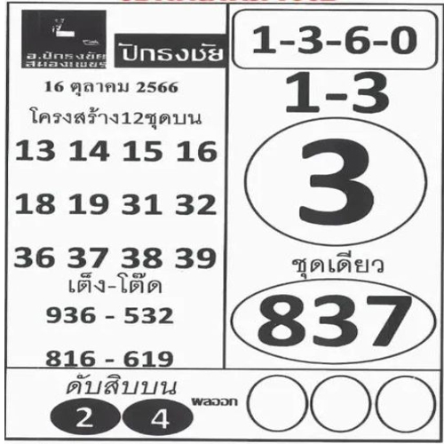 เลขปักธงชัย บน-ล่าง 16 10 66