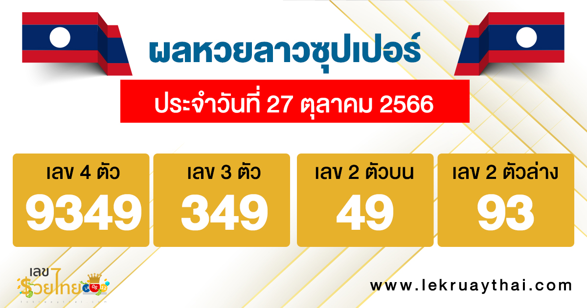 ผลหวยลาวซุปเปอร์ 27/10/66-"Lao Super Lottery results 27/10/66"