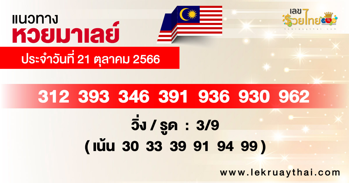 แนวทางหวยมาเลย์ 21/10/66-''Malaysian lottery guidelines 211066''