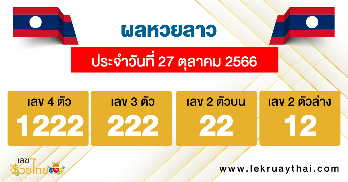 ผลหวยลาว 27/10/66-"Lao lottery results 27/10/66"