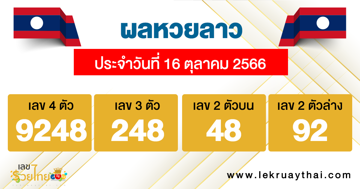 ผลหวยลาว ประจำวันที่ 16 ตุลาคม 2566