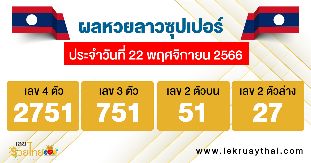 ผลหวยลาวซุปเปอร์ 22/11/66-"Lao Super Lottery results 22-11-66"
