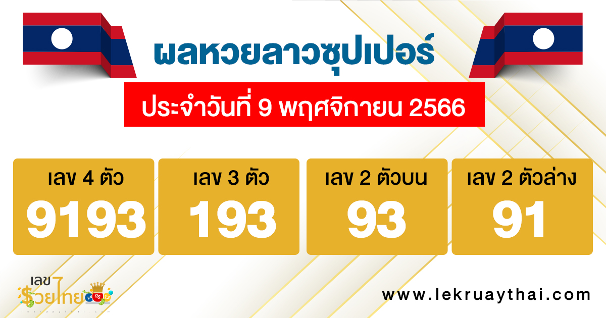 ผลหวยลาวซุปเปอร์ 9/11/66-"Lao Super Lottery results" 9/11/66