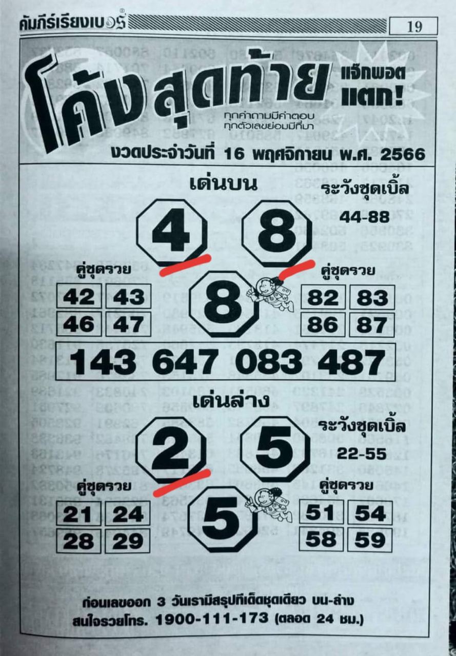 หวยโค้งสุดท้าย 16 11 66-"Last lottery 16 11 66"