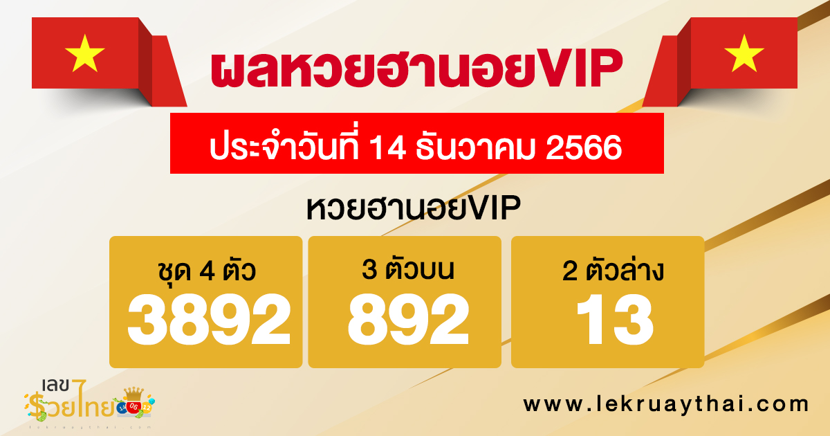 ผลหวยฮานอยVIP 14/12/66-"Hanoi VIP lottery results 14/12/66"