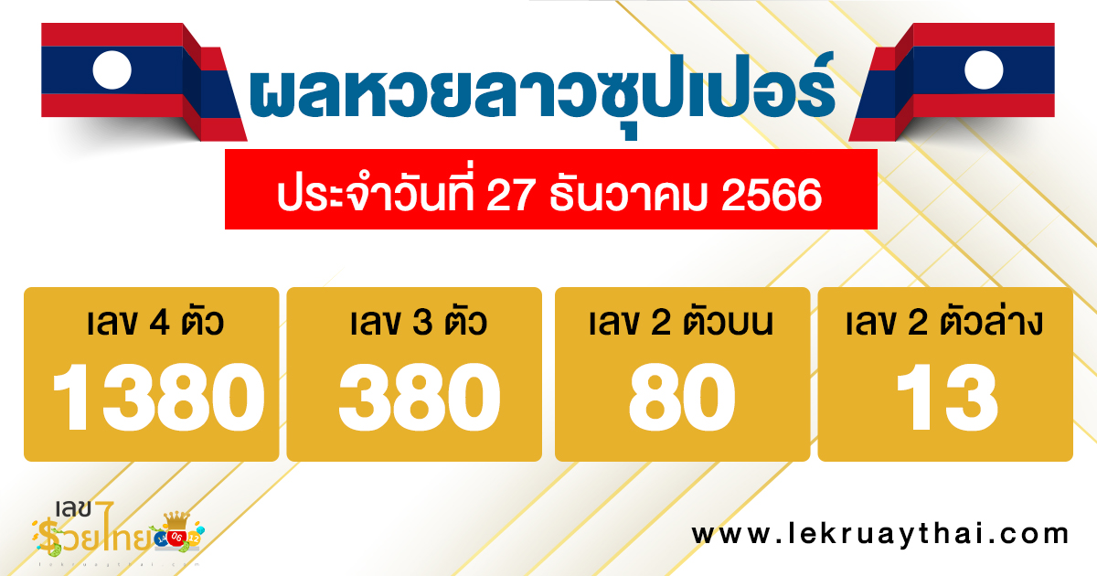 ผลหวยลาวซุปเปอร์ 27/12/66 - "Lao Super Lottery results 27/12/66"