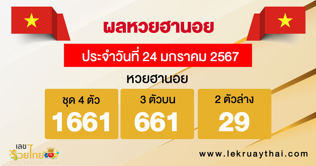 ผลหวยฮานอย 24/01/67 -"Hanoi lottery results 24/01/67"