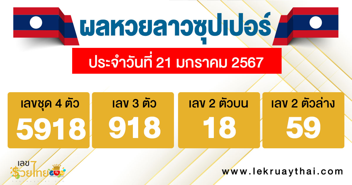ผลหวยลาวซุปเปอร์ 21/01/2567-"Lao Super Lottery results 21-01-2024"