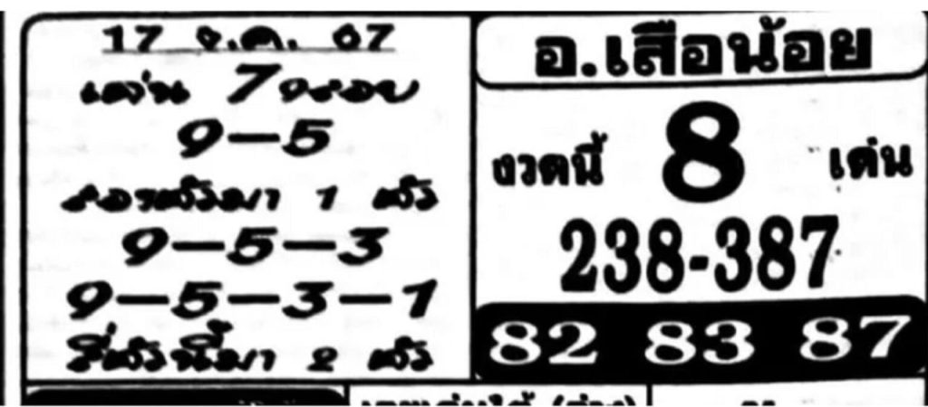 เลขเสือน้อย 17 01 67-"Little tiger number"