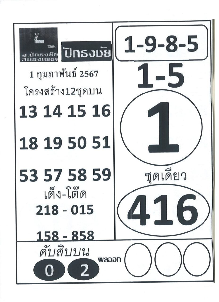 เลขปักธงชัย 1 02 67-"Pak Thong Chai number"