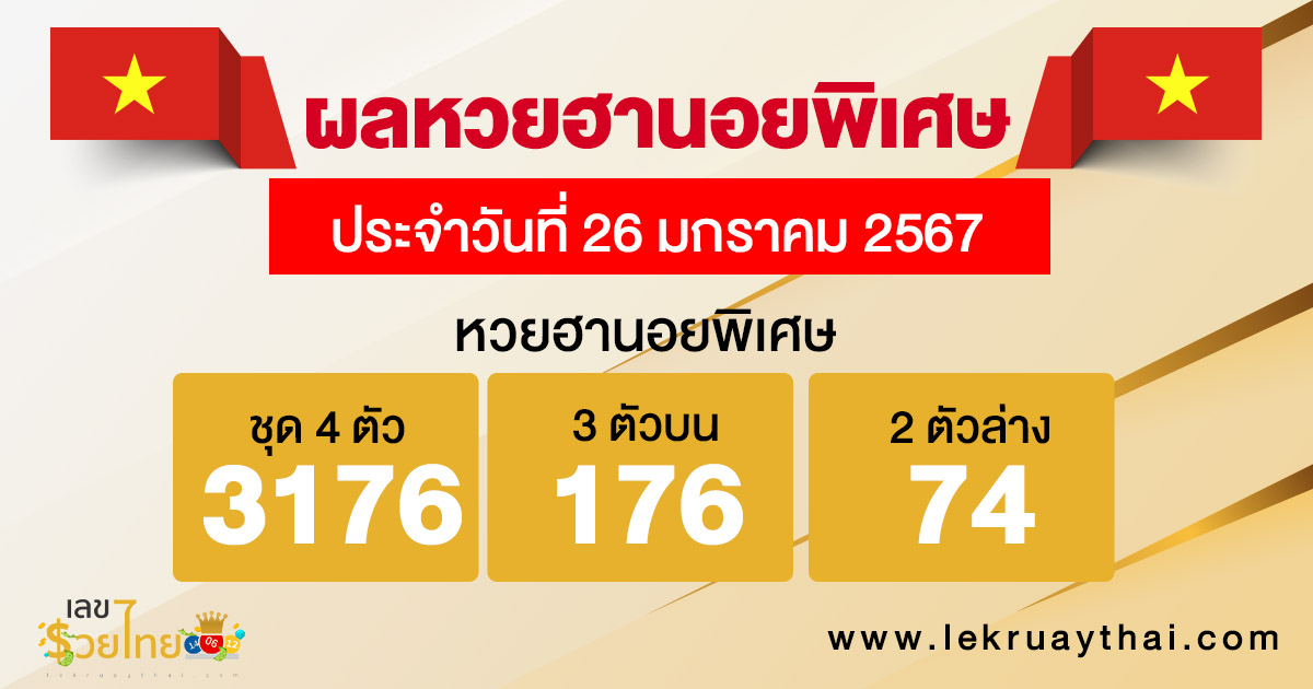ผลหวยฮานอยพิเศษ 26/01/67-"Special Hanoi lottery results 26-1-67"