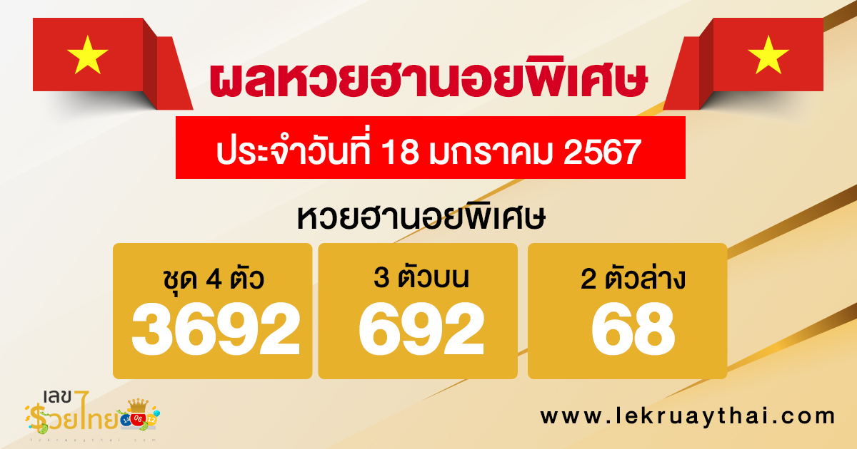 ผลหวยฮานอยพิเศษ 18/01/67-"Special Hanoi lottery results"