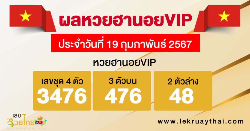 ผลหวยฮานอยVIP 19/02/67 - "Hanoi VIP lottery results 190267"