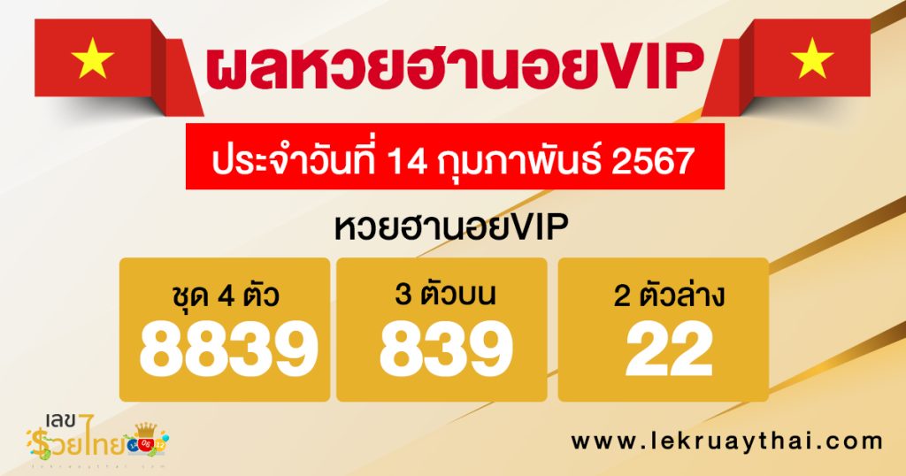 ผลหวยฮานอยVIP 14/02/67-"Hanoi VIP lottery results"