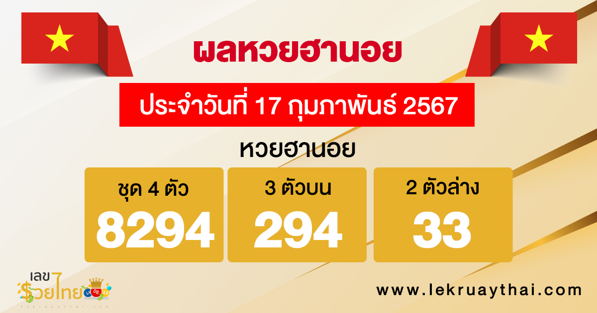 ผลหวยฮานอย 17/02/67 -"Hanoi lottery results 17/02/67"
