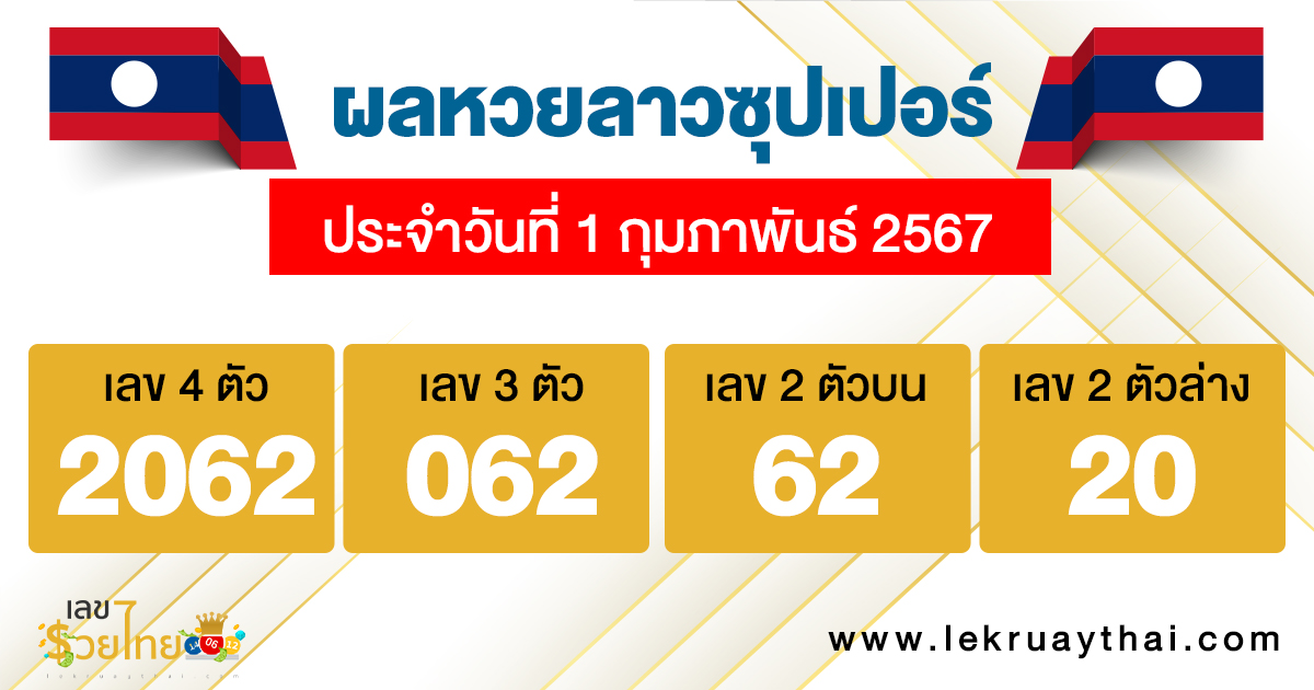ผลหวยลาวซุปเปอร์ 1/02/67-''Lao Super Lottery results 1/02/67''