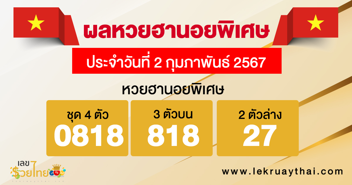 ผลหวยฮานอยพิเศษ 2/02/67-"Special Hanoi lottery results 2-02-67"