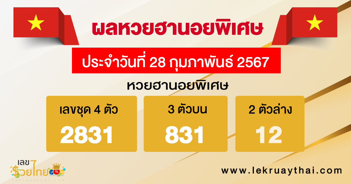 ผลหวยฮานอยพิเศษ 28/02/67-"Special Hanoi lottery results"