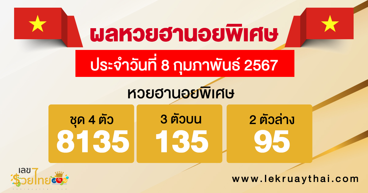 ผลหวยฮานอยพิเศษ 8/02/67-"Special Hanoi lottery results"
