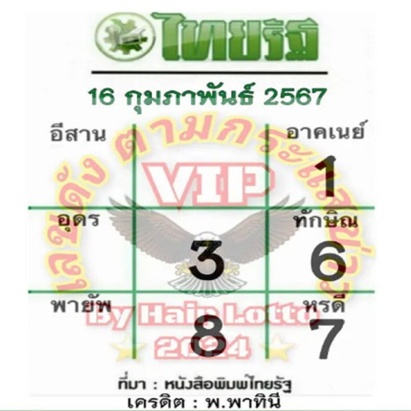 เลขไทยรัฐ 16 2 67-"Great lottery, famous lottery"