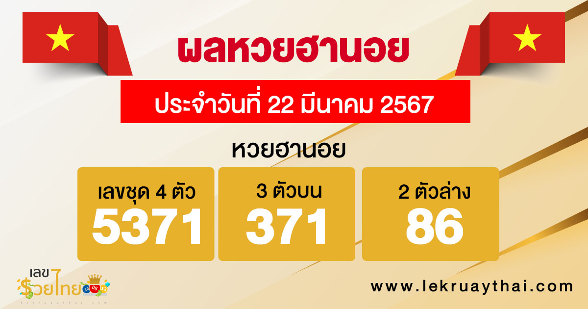 ผลหวยฮานอย 22/03/67-"Hanoi lottery results 22-03-67"