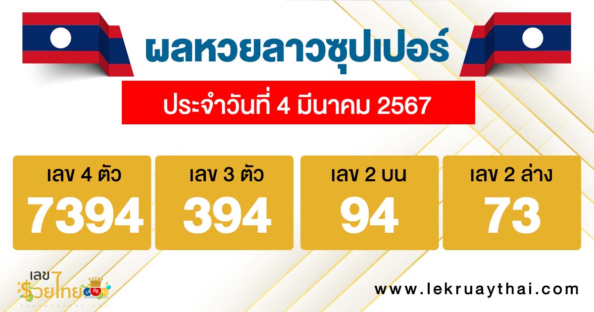 ผลหวยลาวซุปเปอร์ 4/03/67-"Lao Super Lottery results 4-3-67"