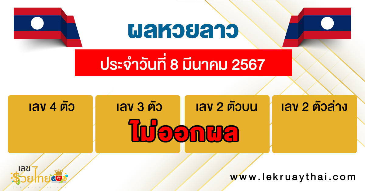 ผลหวยลาว 8/03/67 -"Lao lottery results 8/03/67"