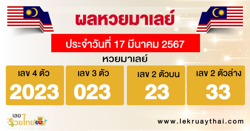 ผลหวยมาเลย์ 17/03/67 - "Malaysian lottery results 170367"