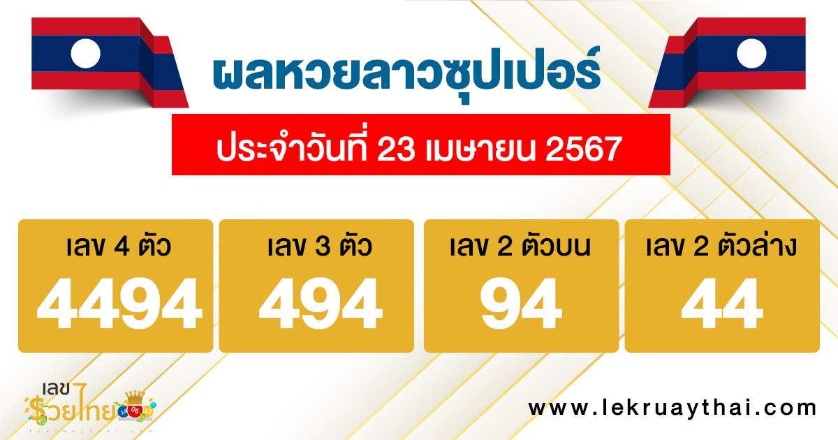 ผลหวยลาวซุปเปอร์ 23/04/67-"Lao Super Lottery results 23/04/67"