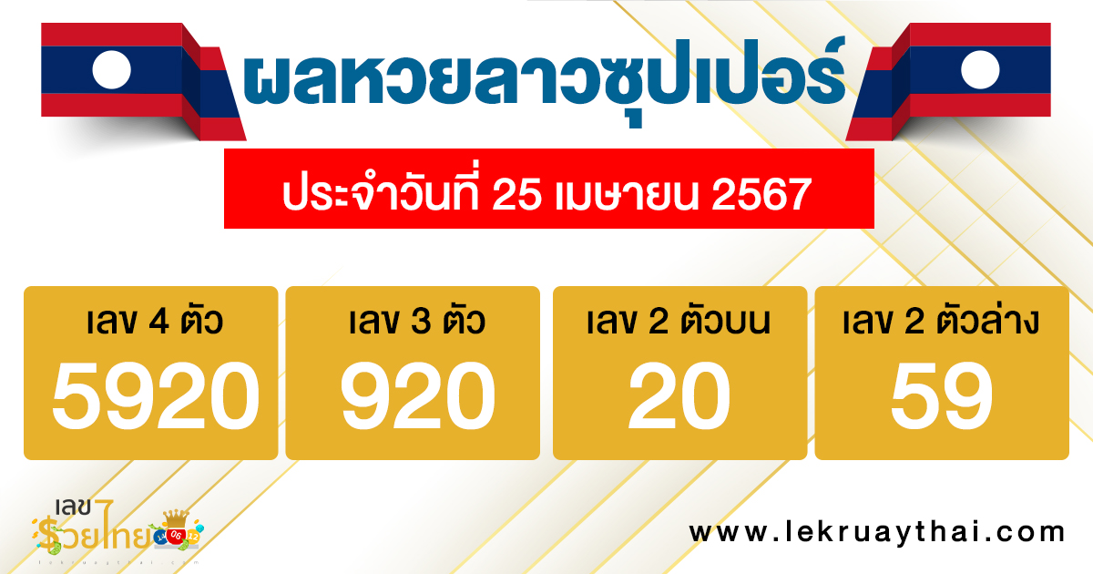 ผลหวยลาวซุปเปอร์ 25/04/67-''Lao Super Lottery results 25/04/67''