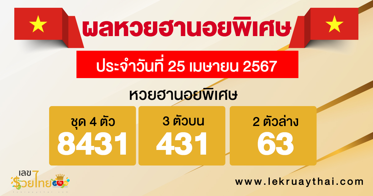 ผลหวยฮานอยพิเศษ 25/04/67-''Special Hanoi lottery results 25/04/67''