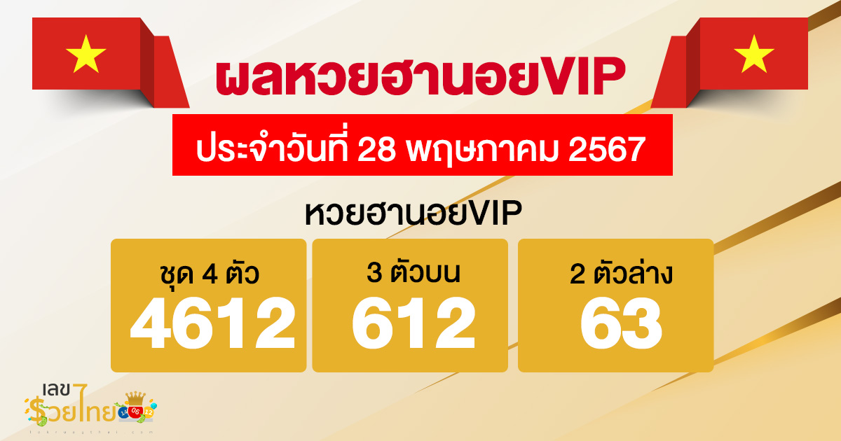 ผลหวยฮานอยVIP 28/5/67-"Hanoi VIP lottery results 28-5-67"
