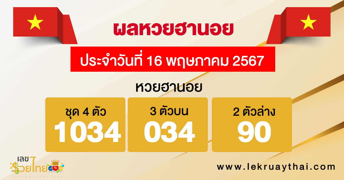 ผลหวยฮานอย 16/05/67 -"Hanoi lottery results 16/05/67"