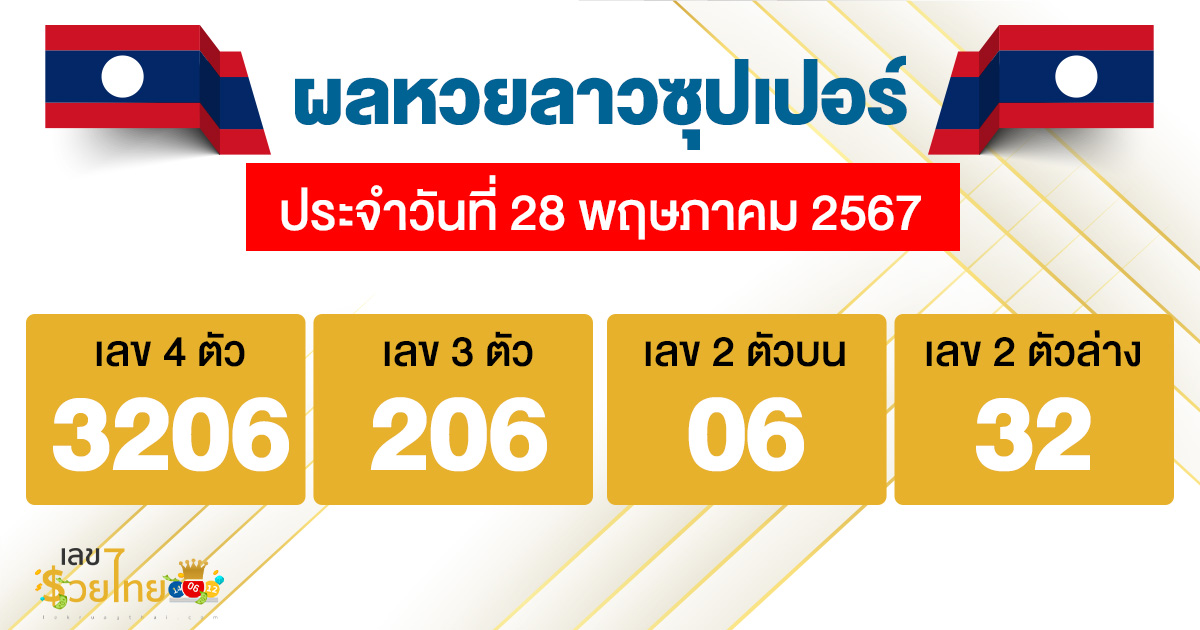 ผลหวยลาวซุปเปอร์ 28/5/67-"Lao Super Lottery results 28-5-67"