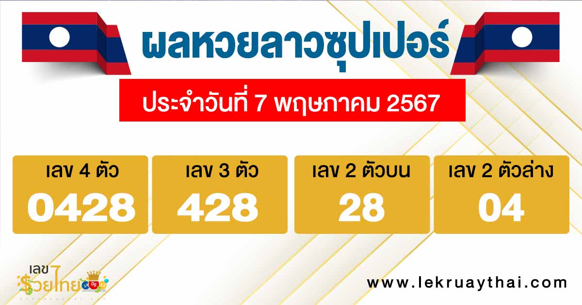 ผลหวยลาวซุปเปอร์ 7/05/67-"Lao Super Lottery results 7-05-67"