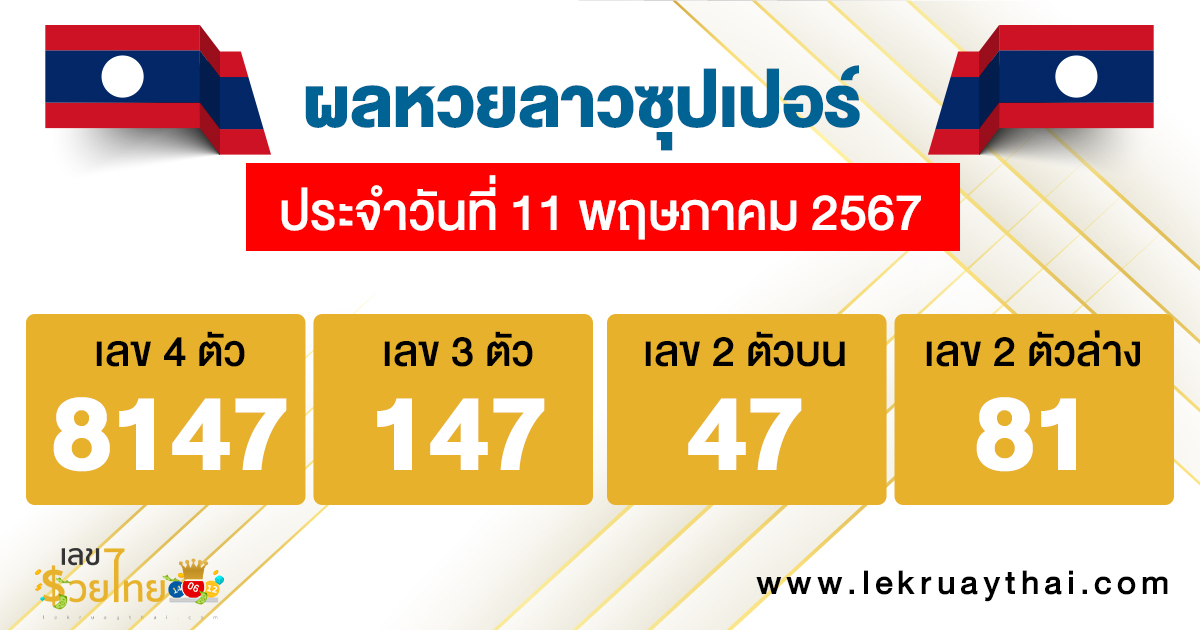 ผลหวยลาวซุปเปอร์ 11/05/67-"Lao Super Lottery results 11/05/67"