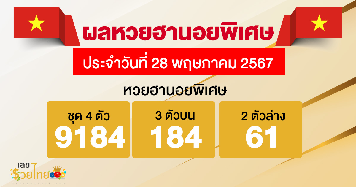 ผลหวยฮานอยพิเศษ 28/5/67-"Special Hanoi lottery results 28-5-67"