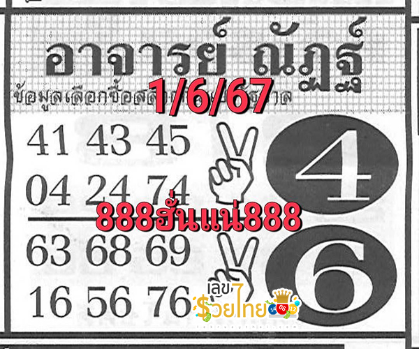 เลขอาจารย์ณัฏฐ์ 1 6 67-"Teacher Nat's number 1 6 67"